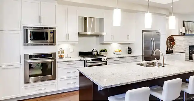 Kitchen with cabinets after professional refinishing